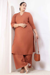 Plus Size  Mocha Brown Cotton Linen Kurta Coord Set