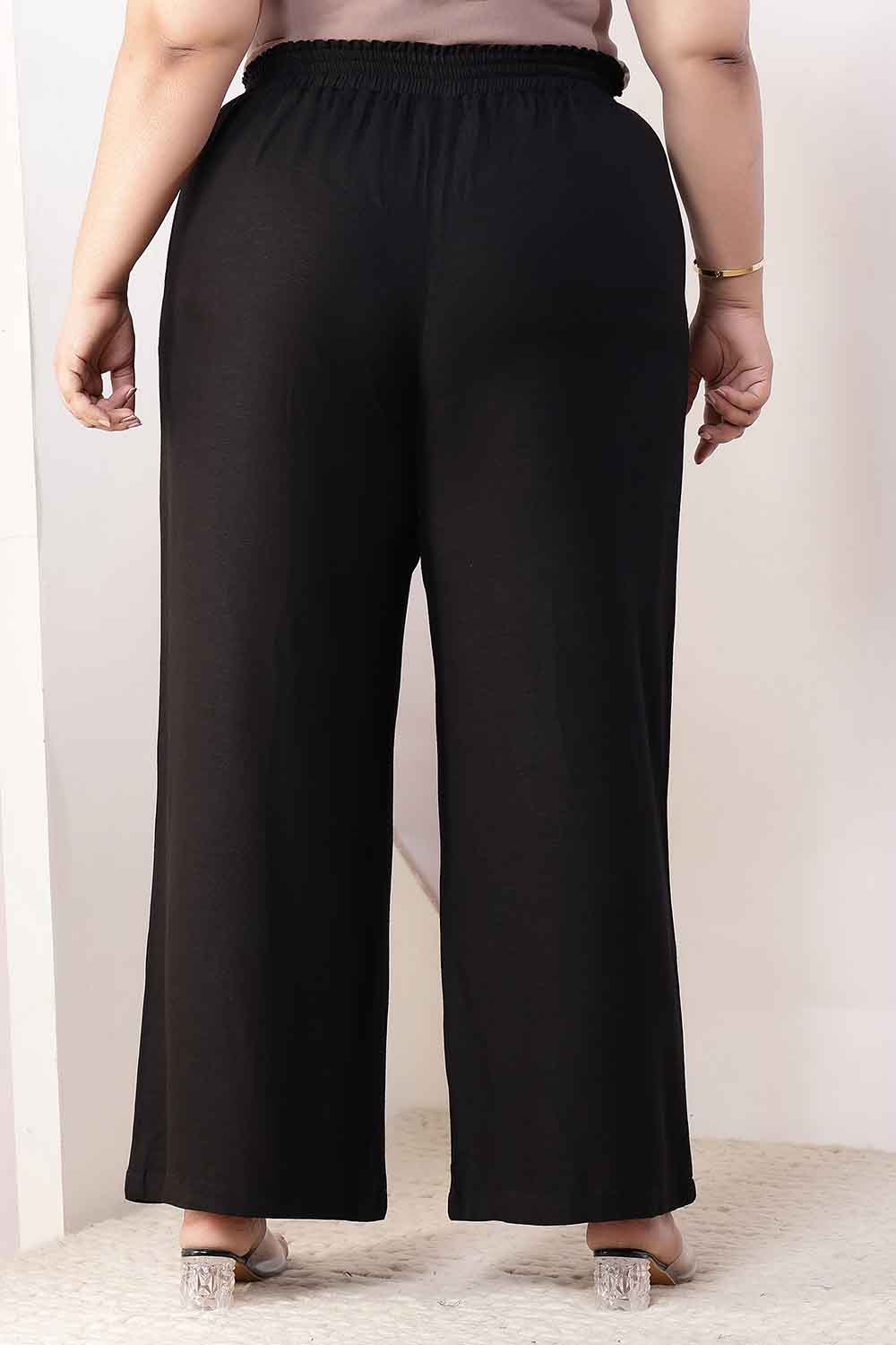 Comfortable Plus Size Black Cotton Linen High Waist Pants