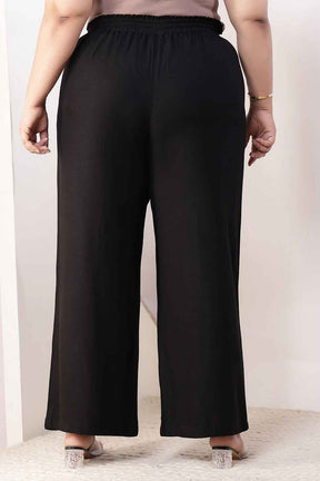 Plus Size Black Cotton Linen High Waist Pants