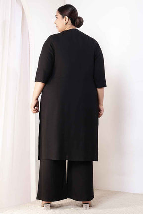 Plus Size Black Cotton Linen Kurta Coord Set
