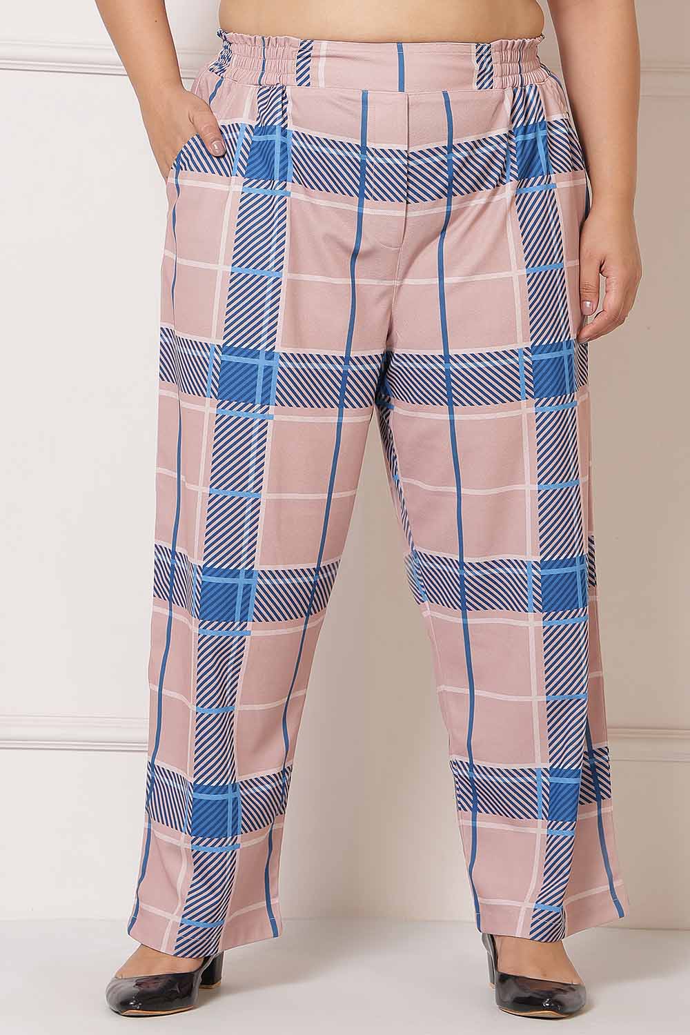Plus Size Pink Blue Checkered Pants