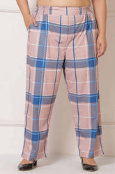 Plus Size Pink Blue Checkered Pants