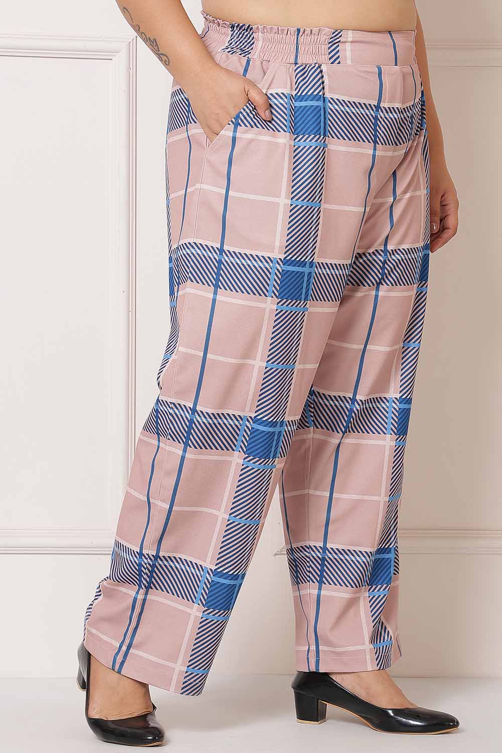 Plus Size Plus Size Pink Blue Checkered Pants