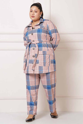 Plus Size Pink Blue Checkered Pants