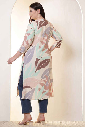 Plus Size Multi-Color Abstract Print V-Neck Rayon Kurta