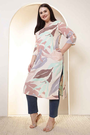 Plus Size Multi-Color Abstract Print V-Neck Rayon Kurta