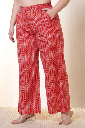 Plus Size Bold Red & White Print Cotton Shirt Coord Set
