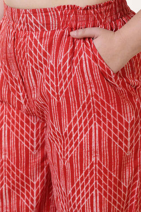 Plus Size Bold Red & White Print Cotton Shirt Coord Set