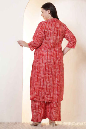 Plus Size Bold Red & White Print Cotton Kurta Coord Set