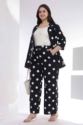 Plus Size Black Polka Print Shirt Coord Set