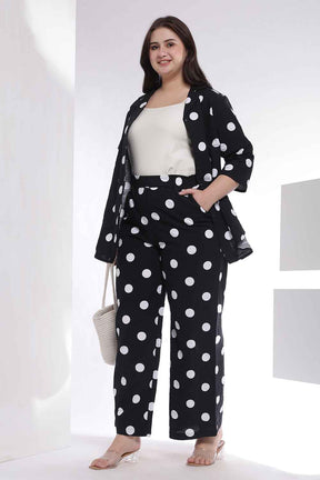 Plus Size Black Polka Print Shirt Coord Set