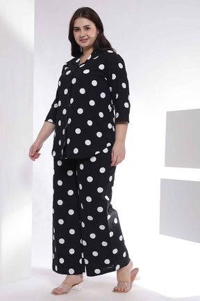 Plus Size Black Polka Print Shirt Coord Set