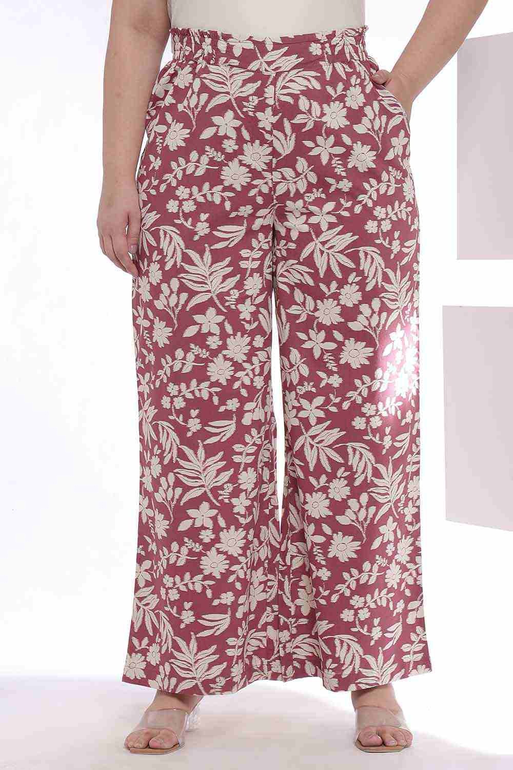 Comfortable Plus Size Purple Taupe Floral Print Kurta Coord Set