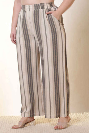 Plus Size Olive Striped Cotton Shirt Coord Set