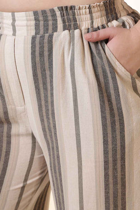 Plus Size Olive Striped Cotton Shirt Coord Set