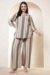 Plus Size Olive Striped Cotton Shirt Coord Set