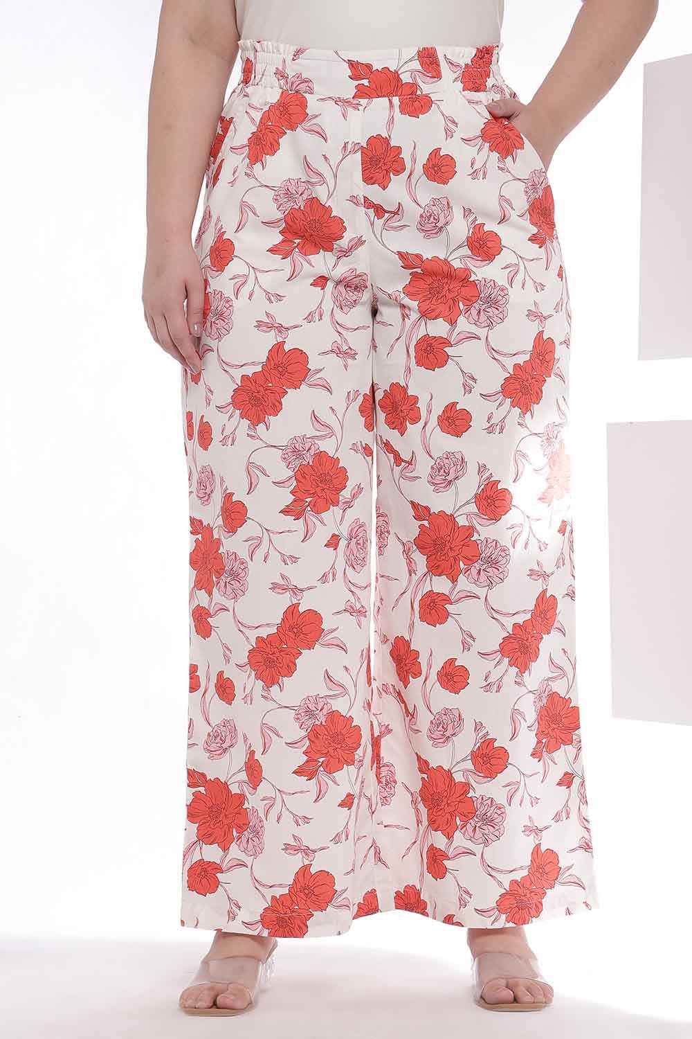 Comfortable Plus Size Red Floral Print Shirt Coord Set