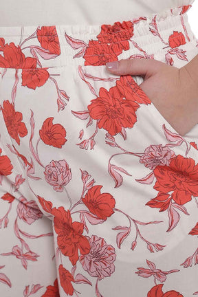 Plus Size Red Floral Print Shirt Coord Set