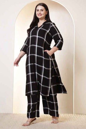 Plus Size Black & White Checkered Rayon Twill Kurta Coord Set