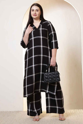 Plus Size Black & White Checkered Rayon Twill Kurta Coord Set