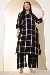 Plus Size Black & White Checkered Rayon Twill Kurta Coord Set