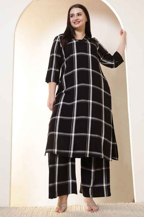 Plus Size Black & White Checkered Rayon Twill Kurta Coord Set