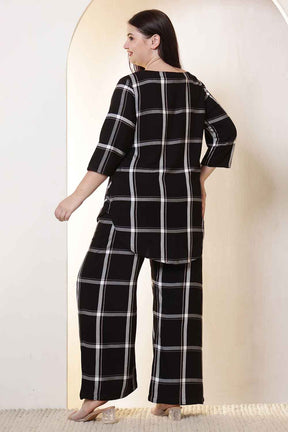 Plus Size Black & White Checkered Rayon Twill Shirt Coord Set