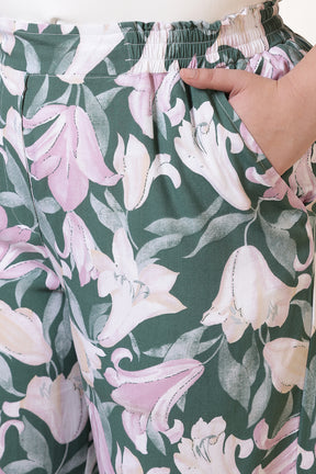 Plus Size Green & Pink Flower Print Rayon Shirt Coord Set