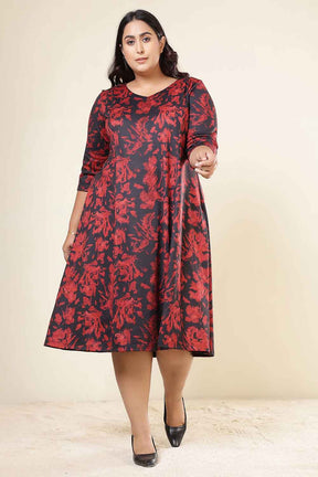 Plus Size Red Floral A Line SnugWeave™ Dress