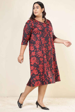 Plus Size Red Floral A Line SnugWeave™ Dress