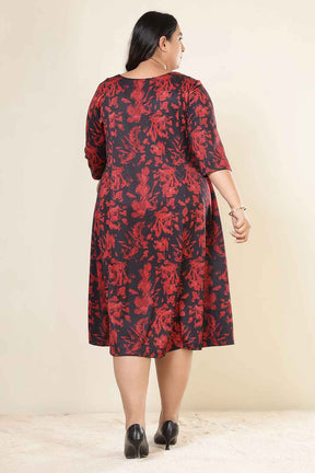 Plus Size Red Floral A Line SnugWeave™ Dress