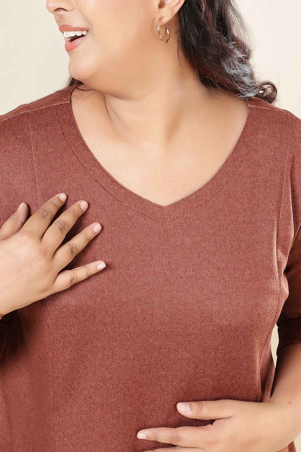 Comfortable Plus Size Rust A Line SnugWeave™ Dress