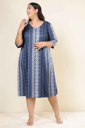 Plus Size Blue Vertical Stripe SnugWeave™ Dress