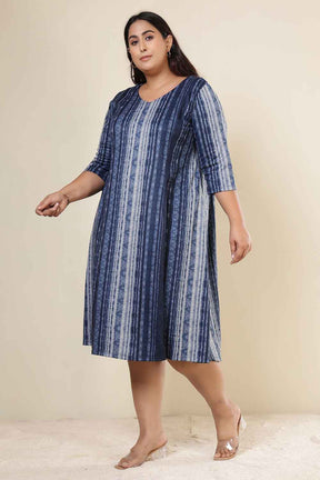 Plus Size Blue Vertical Stripe SnugWeave™ Dress