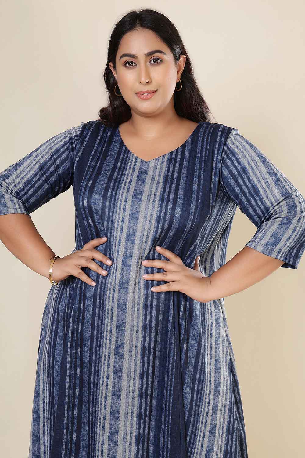 Plus Size Blue Vertical Stripe SnugWeave™ Dress