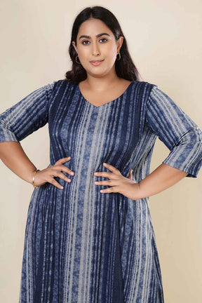 Plus Size Blue Vertical Stripe SnugWeave™ Dress