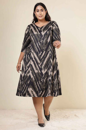 Plus Size Black & Beige Abstract SnugWeave™ Dress