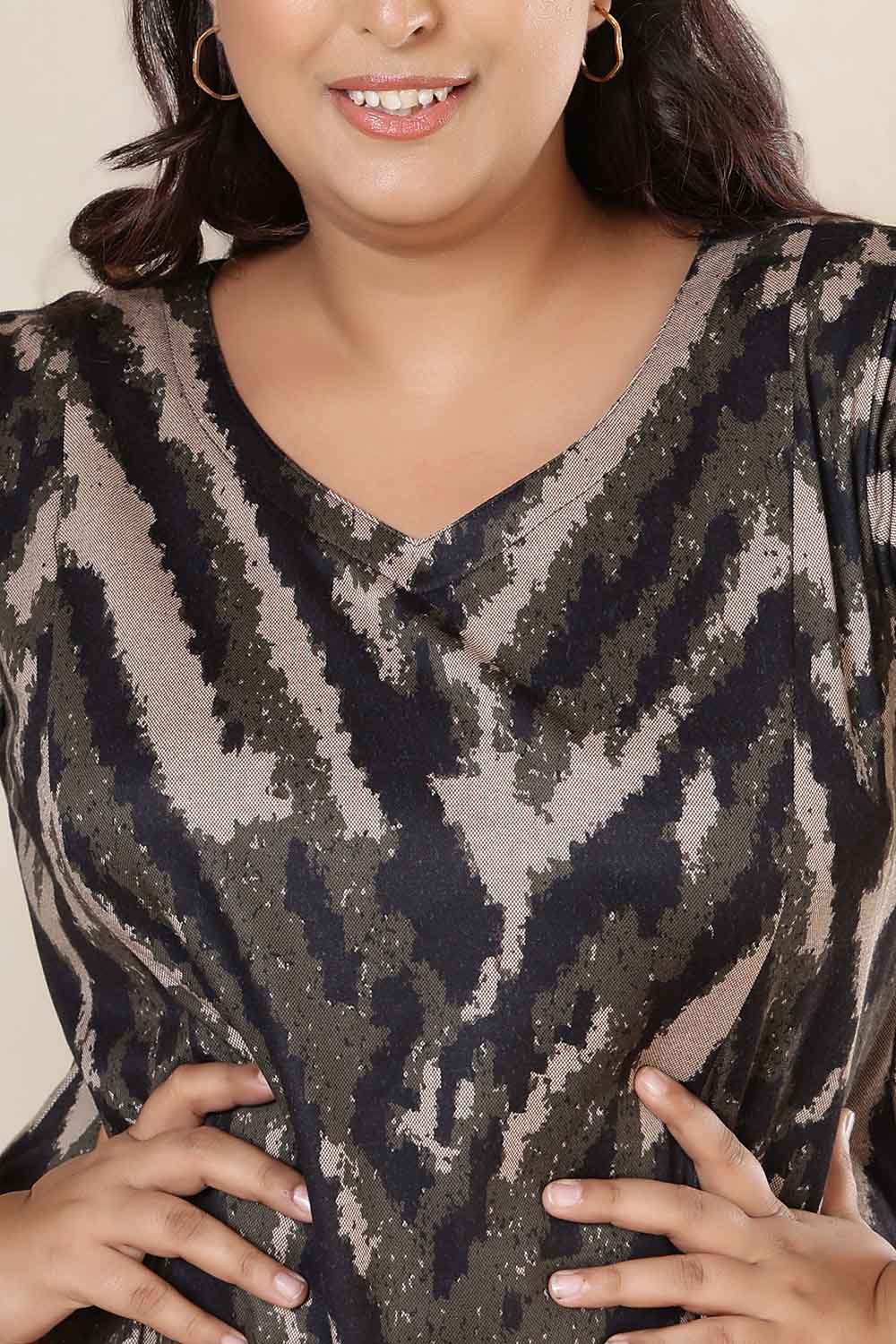 Plus Size Black & Beige Abstract SnugWeave™ Dress