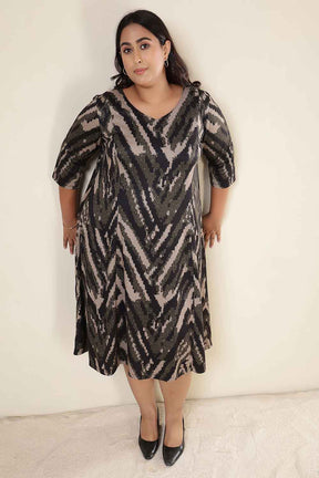 Plus Size Black & Beige Abstract SnugWeave™ Dress