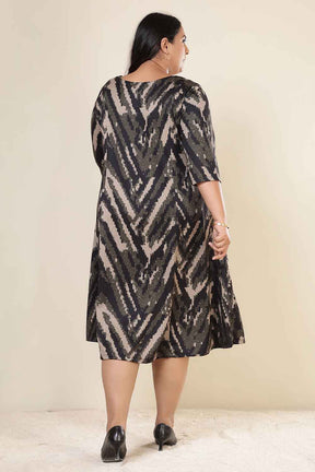 Plus Size Black & Beige Abstract SnugWeave™ Dress