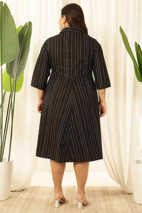 Plus Size Black Stripe Cotton Shirt Dress