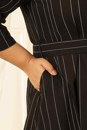 Plus Size Black Stripe Cotton Shirt Dress