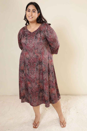 Plus Size Maroon Paisley SnugWeave™ Dress