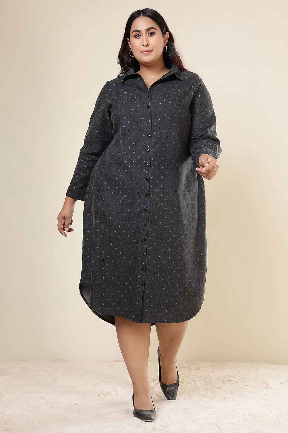 Plus Size Ash Black Denim Cotton Dress