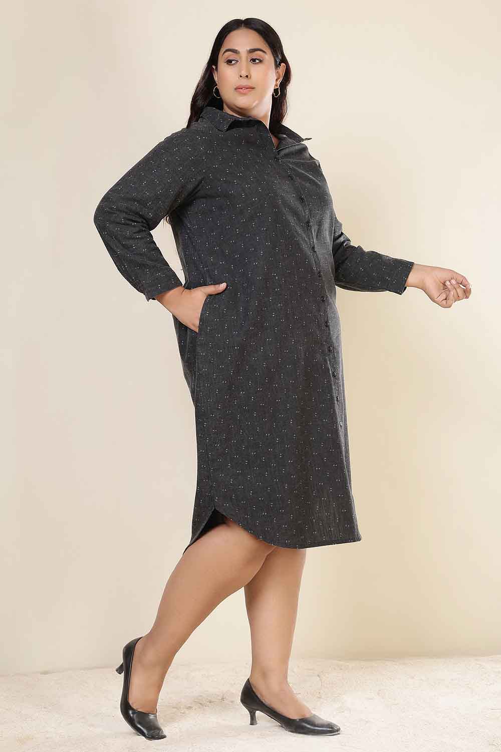 Plus Size Ash Black Denim Cotton Dress