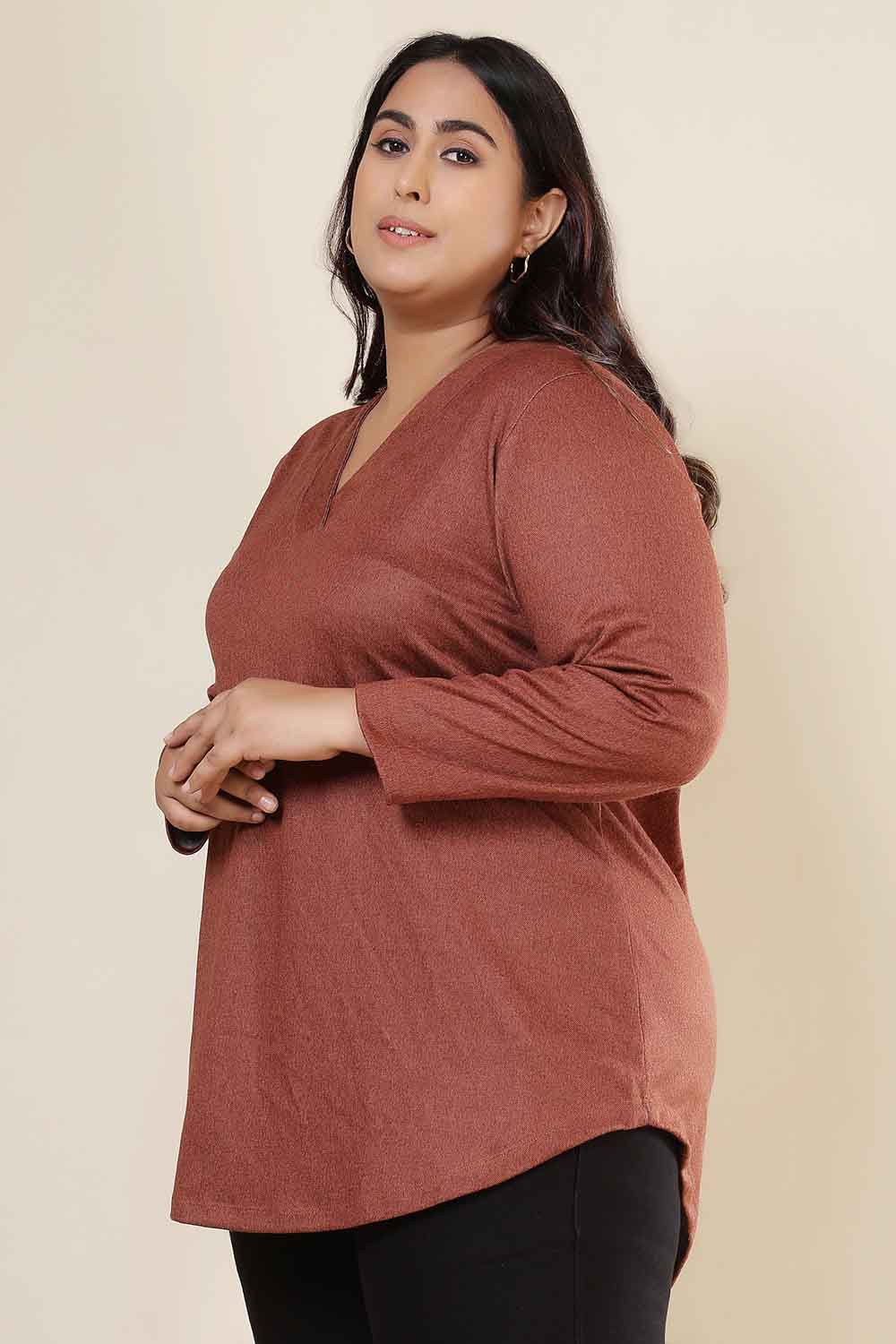 Plus Size Plus Size Rust V Neck SnugWeave™ Top