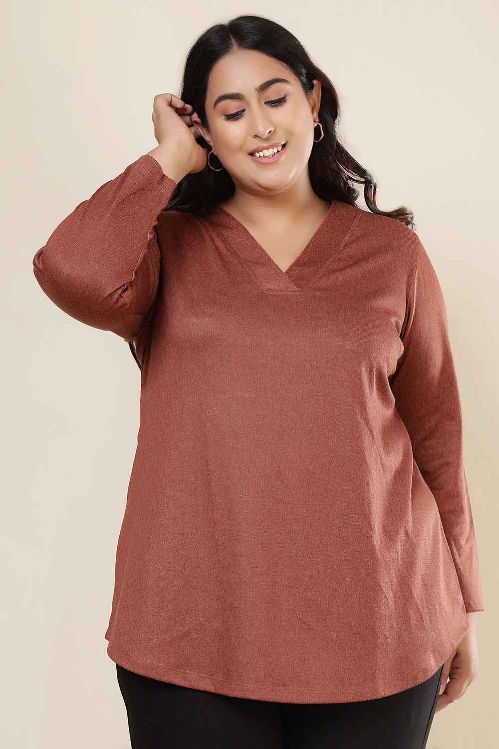 Plus Size Rust V Neck SnugWeave™ Top