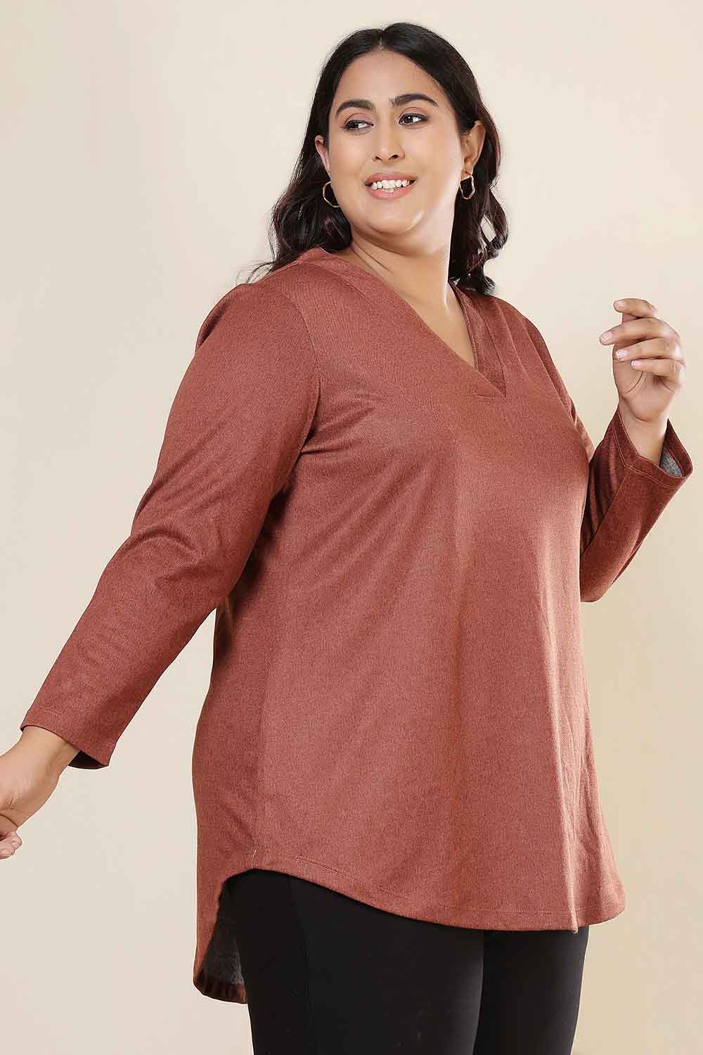 Plus Size Rust V Neck SnugWeave™ Top for Women