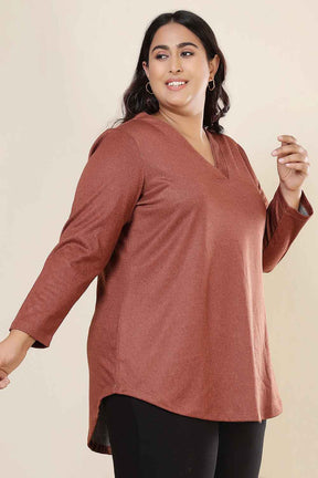 Plus Size Rust V Neck SnugWeave™ Top