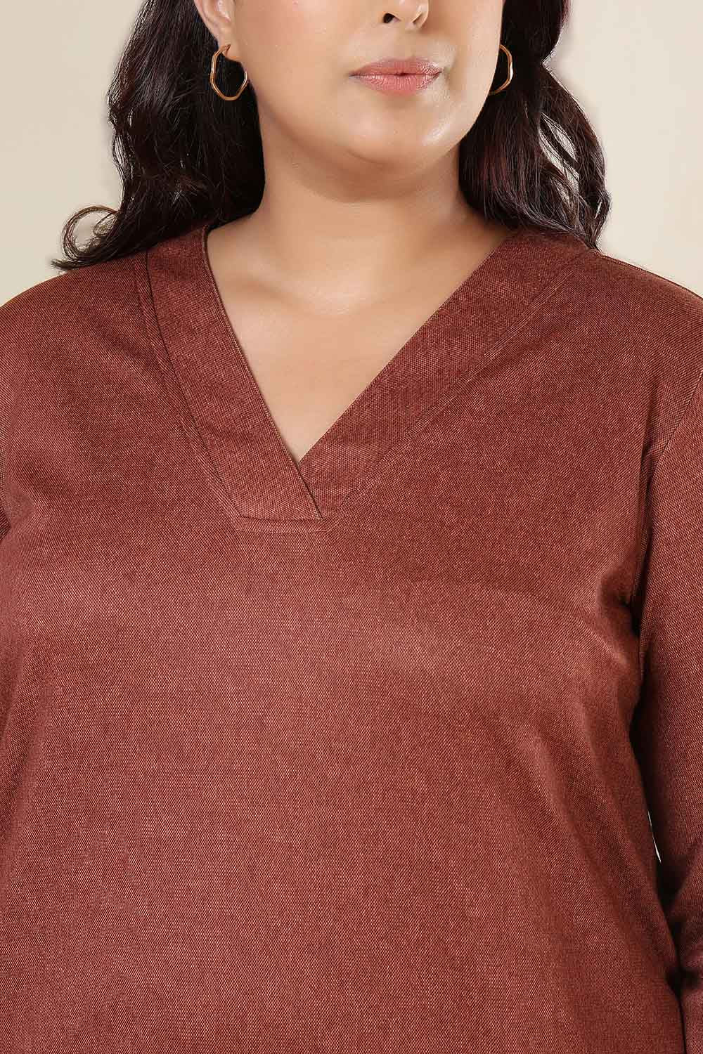 Comfortable Plus Size Rust V Neck SnugWeave™ Top